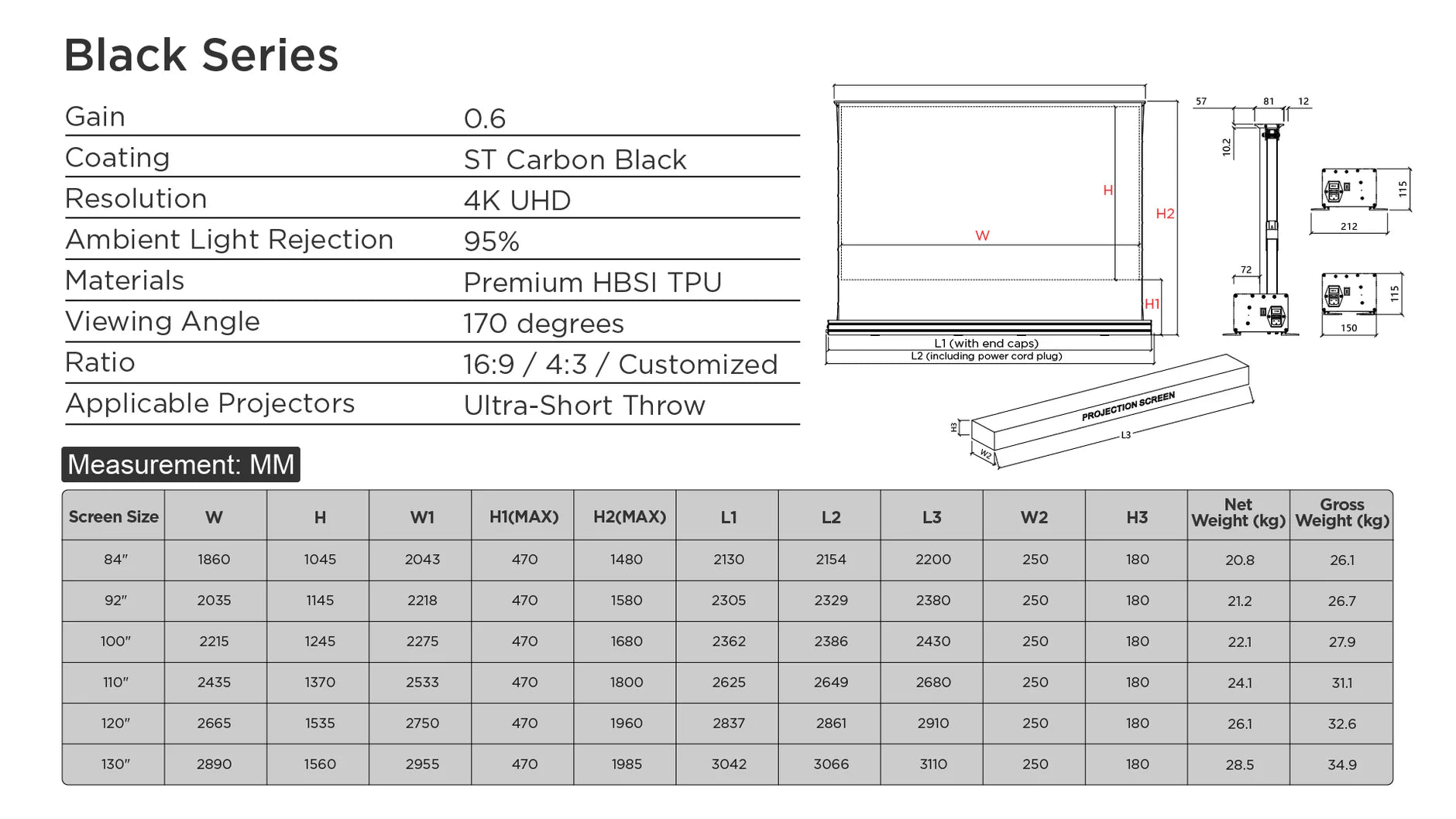 Screen Motorized Floor Rising UST/CLR